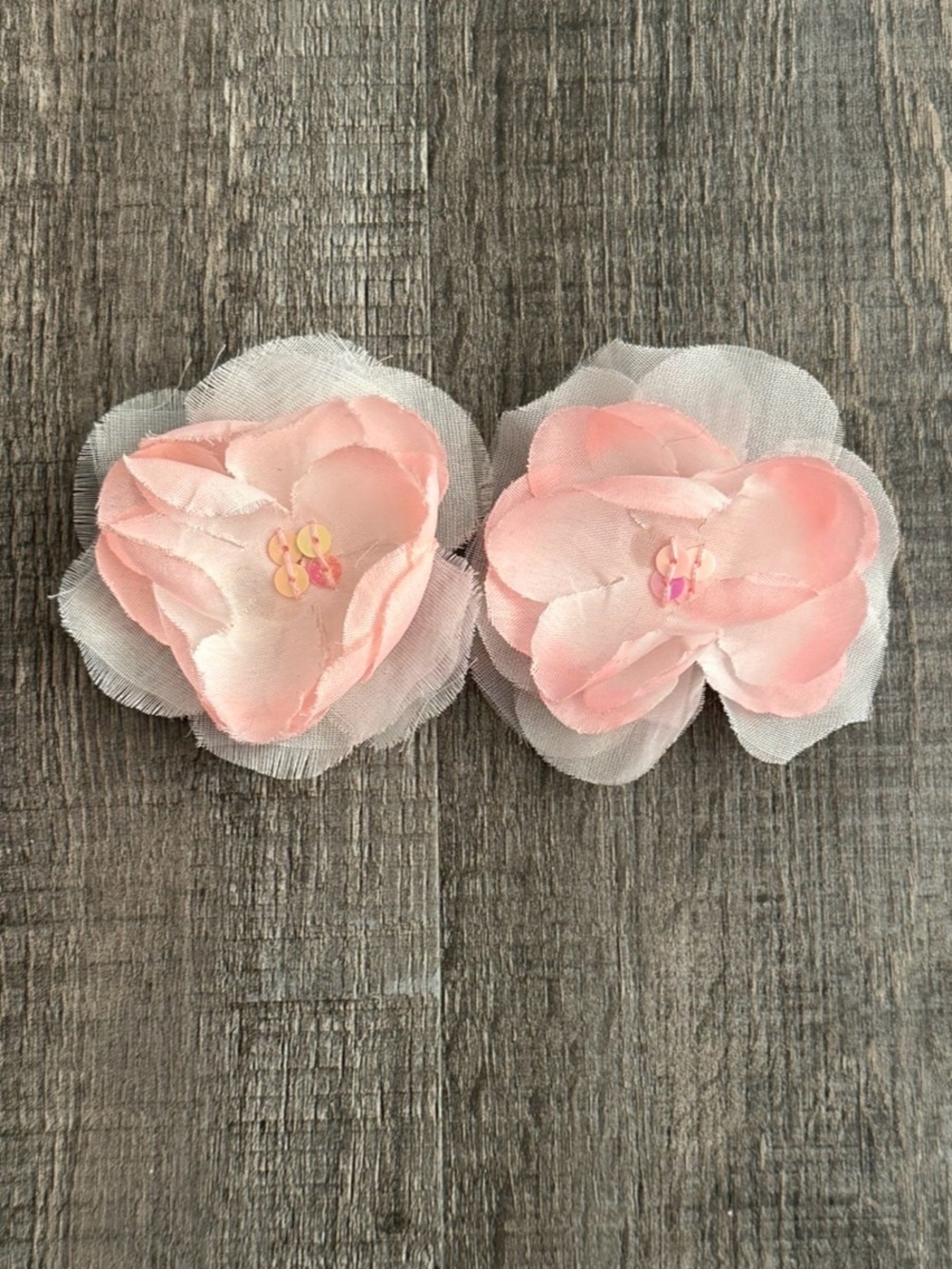 💞 Set of 2 Pink Flower Hair Clips with Sequin Centers